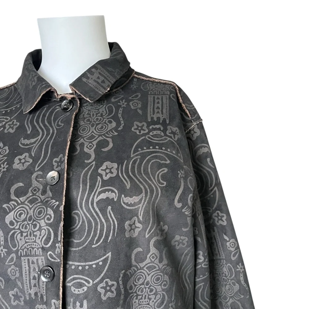 Vintage Chicos Faux Suede Jacket Dark Chocolate Brown Patterned Size Medium M - Picture 5 of 7